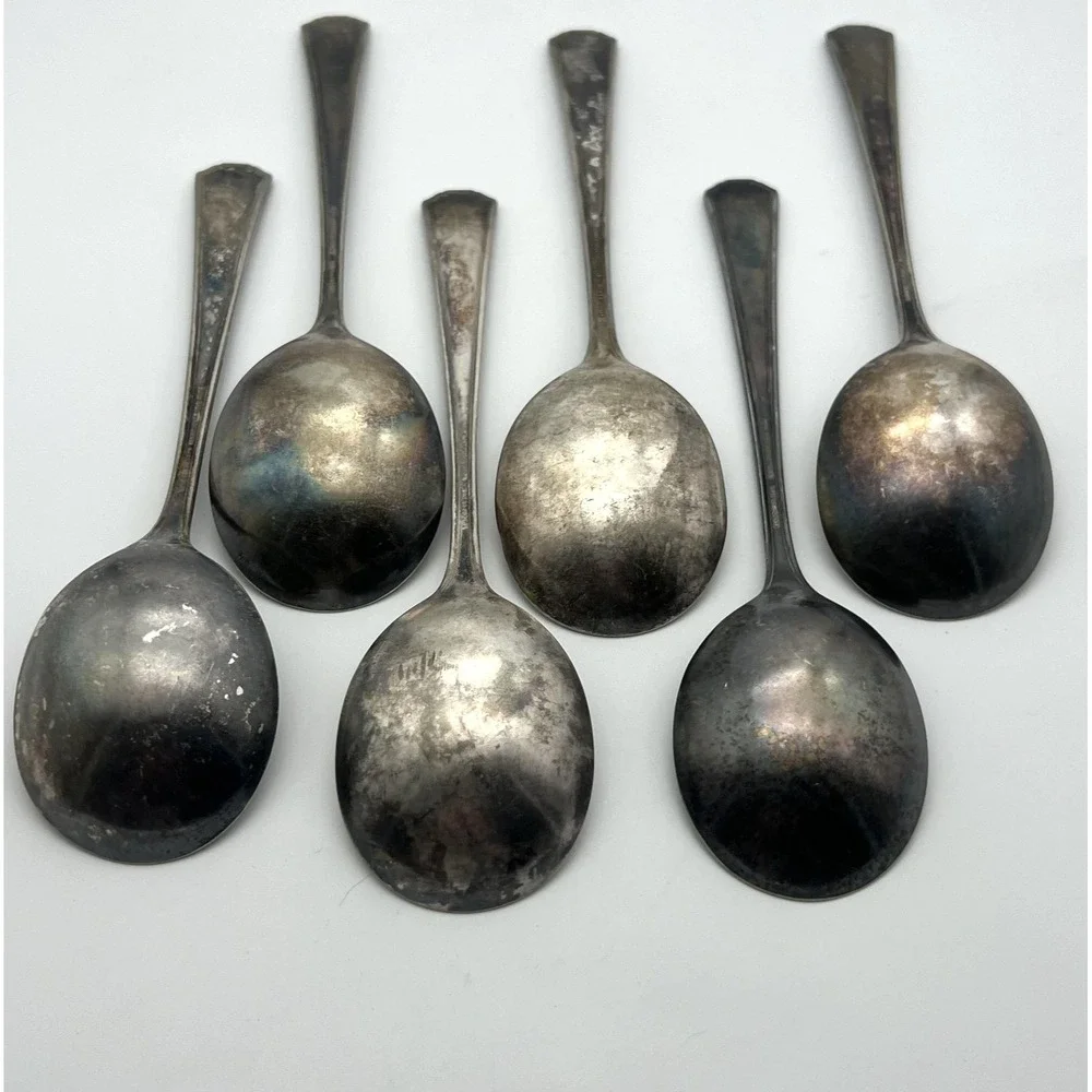 Oneida Community Tudor Silver Plated 6 Spoon Set Queen Bess Vintage Tarnished